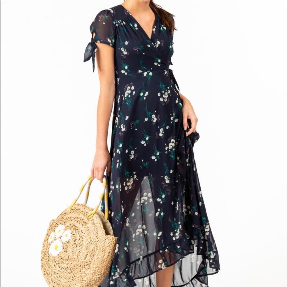 Francesca’s Floral Navy Wrap Maxi Dress